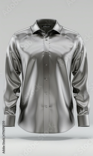 Luxury silk business shirt with printing 3d designed, front view ad mockup, isolated on a white and gray background.