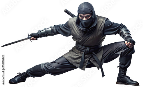 ninja warrior armed and masked with swords in fighting stance