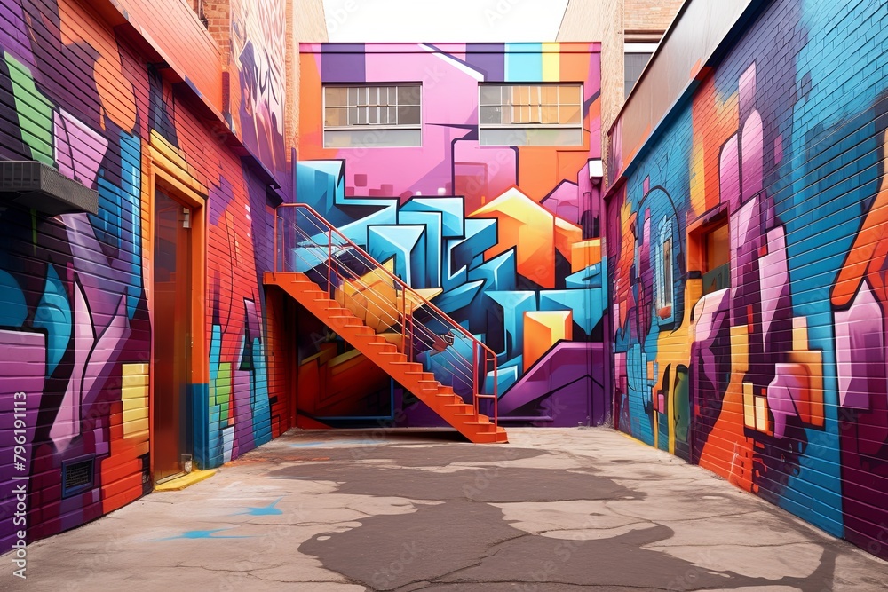 Urban Graffiti Art Gradients: Vibrant Impressions in Alleyway Scenes
