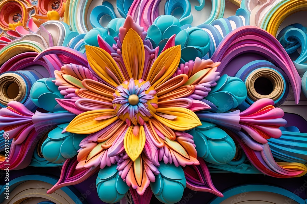 Vibrant Carnival Parade: Exuberant Float Decorations and Gradients Vibrant Carnival Parade: Exuberant Float Decorations and Gradients