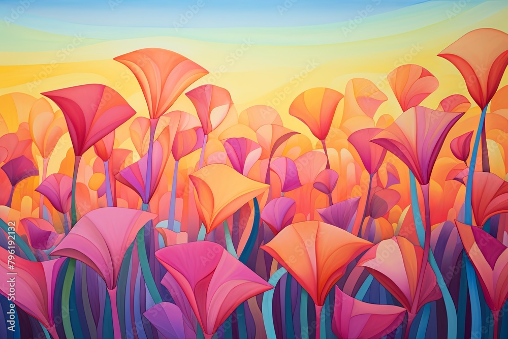 Vibrant Tulip Field Gradients: Lively Artistic Bloom