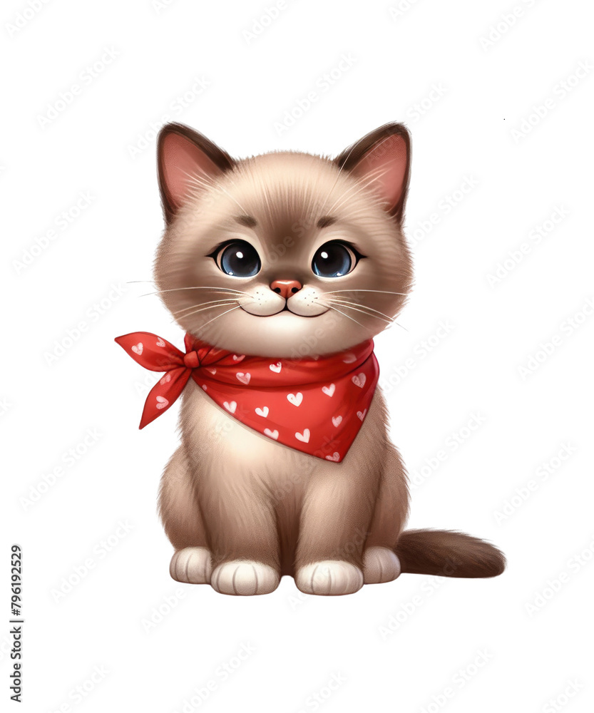 cat wearing heart printed red scarf