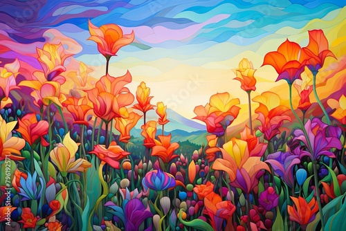 Vibrant Tulip Field Gradients: A Vivid Floral Tapestry