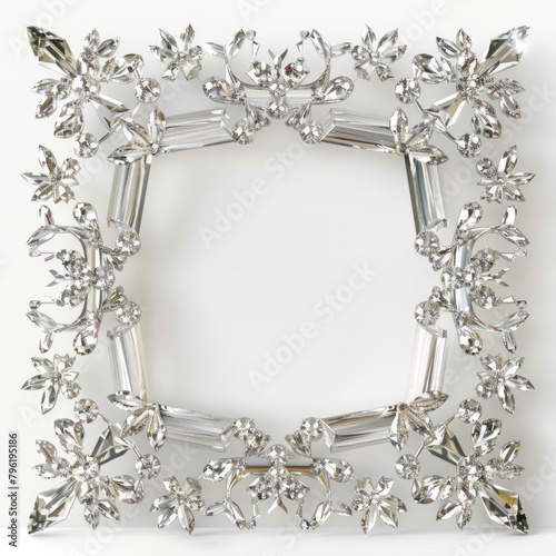 3D Render of a crystal photo frame with sparkling accents for a touch of glamour, on isolated white background, Generative AI
