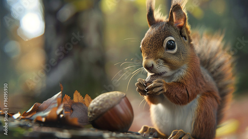 Little squirrel holding an acorn