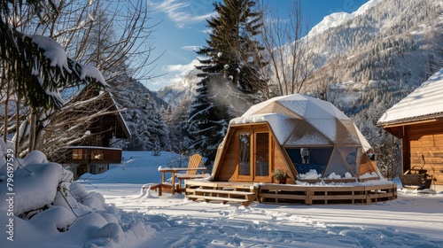 The igloo is tucked away in a secluded area offering privacy and tranquility making it the perfect escape from the hustle and bustle of daily life. 2d flat cartoon. photo