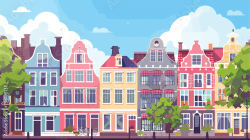 Street landscape with colorful european houses. Vector © Austin