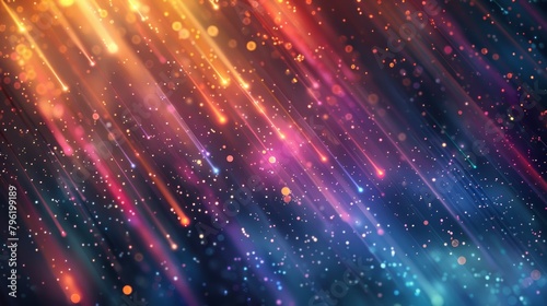 Vibrant diagonal light streaks with bokeh effect, colorful abstract background for technology themes