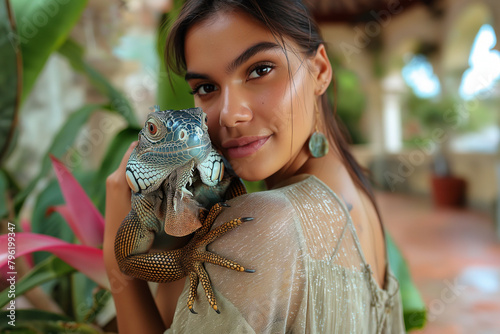 influencer taking a selfie with an iguana photo