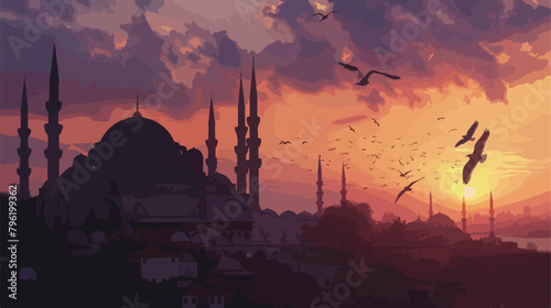 Suleymaniye Mosque at sunset in Istanbul Turkey. Zoom photo