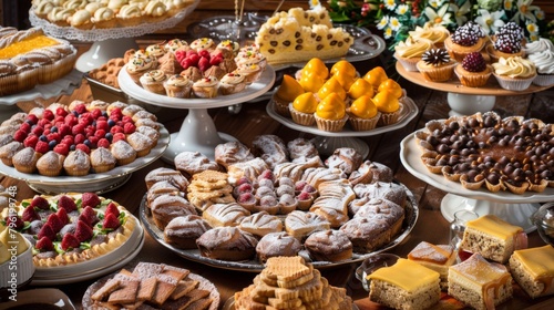 A table spread with an array of mouthwatering pastries and confections, inviting a delightful treat