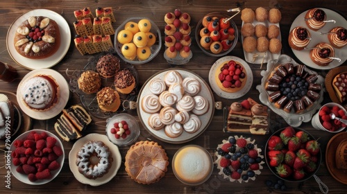 A table spread with an array of mouthwatering pastries and confections, inviting a delightful treat