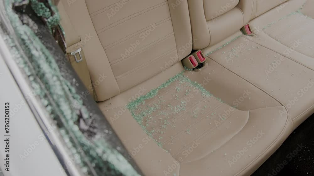 Glass shattered thief wasted no time in ransacking car for valuables, perpetrating flagrant act property theft. This breach of security serves as stark reminder of prevalence of crime.