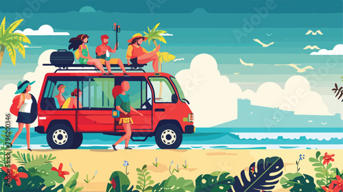 Summer vacation travel. Family trip by car. Vector © Austin