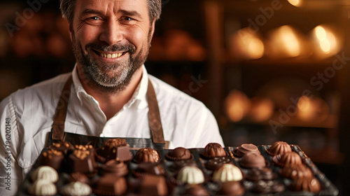 Artisan displays handmade chocolate candies
