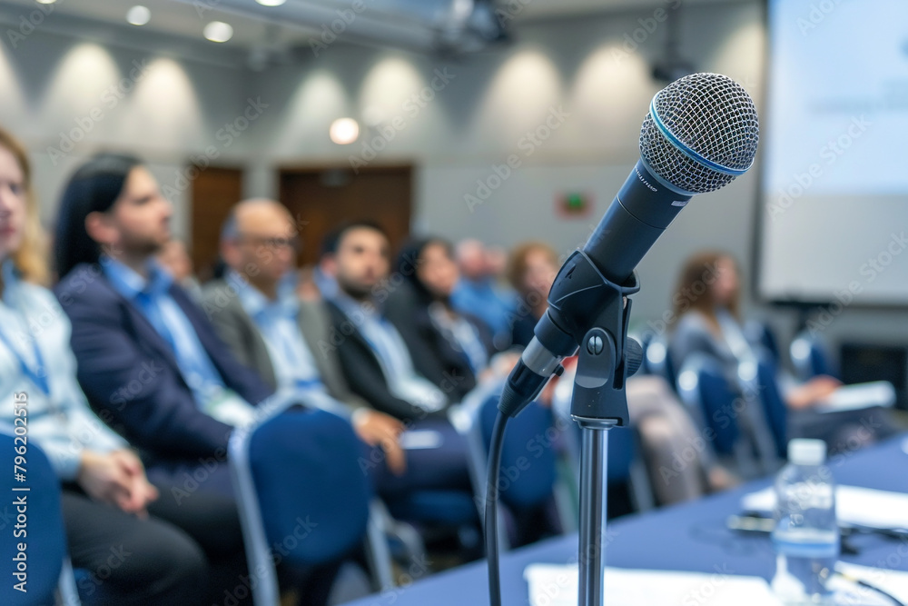 The scene of a microphone at an investment strategy seminar where financial analysts share insights on navigating market volatility The scene of a microphone at an investment strategy seminar where financial analysts share insights on navigating market volatility