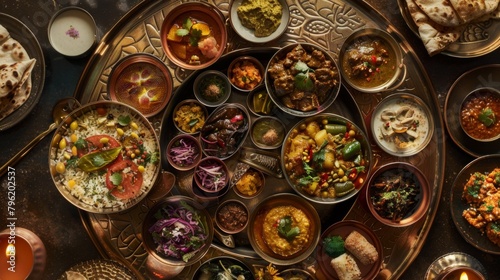 A traditional Indian thali filled with an array of mouthwatering regional delicacies