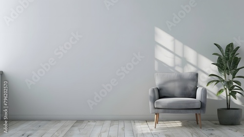 白い壁の前に置かれたグレーの椅子 photo