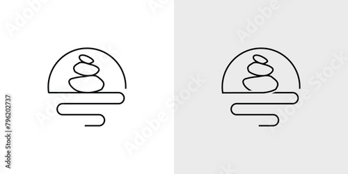 Creative Rock Art Logo. Nature Zen Stone, Spa, Meditation with Linear Outline Style. Stone Stack Logo Icon Symbol Vector Design Inspiration.