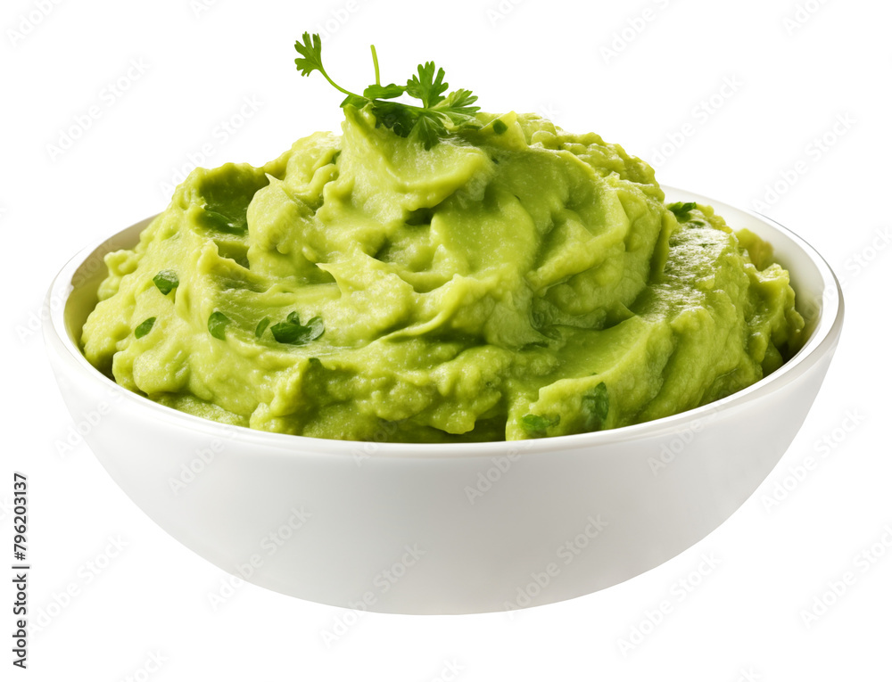 Guacamole in white plate, transparent background Guacamole in white plate, transparent background