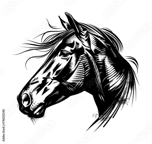 horse engraving black and white outline