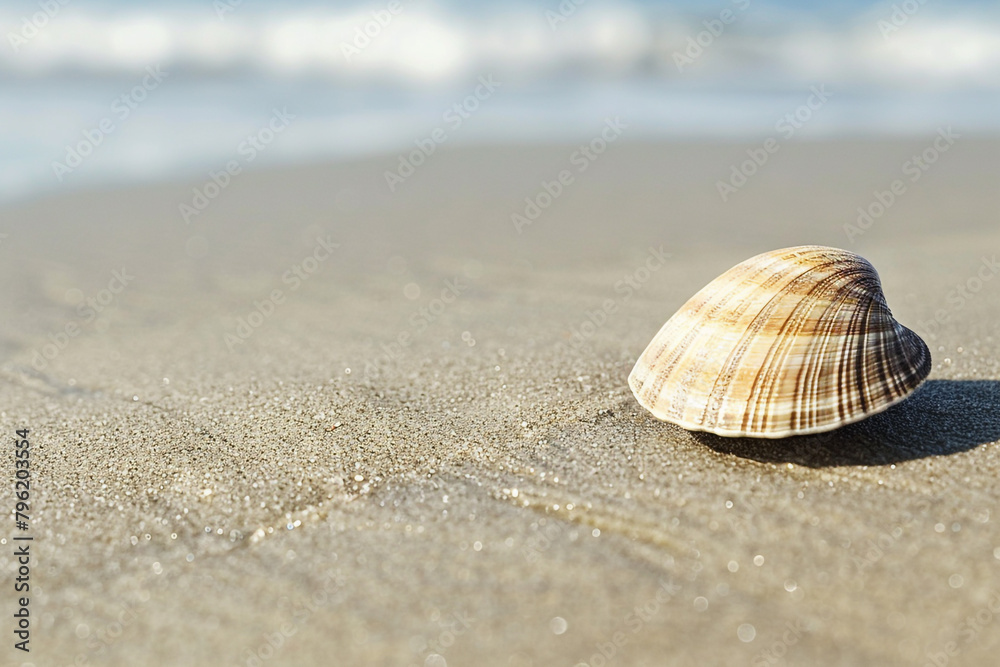 The simplicity and elegance of a lone surf clam on a sandy beach The simplicity and elegance of a lone surf clam on a sandy beach