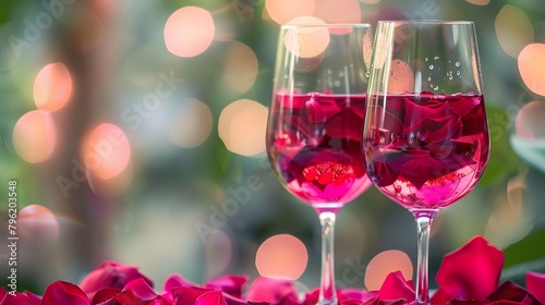 ピンクの花びらとワイン