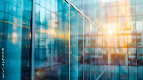 golden sunrise reflecting off modern glass facade, illustrating blend of nature's beauty with urban architecture blurred effect adds dreamy dynamic quality perfect for themes of renewal modernity