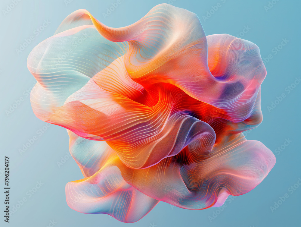 Abstract Colorful Wave Sculpture on Blue Background Abstract Colorful Wave Sculpture on Blue Background