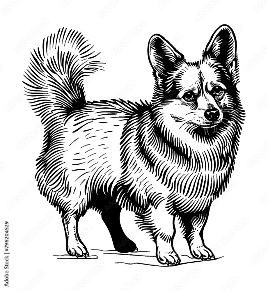 corgi dog engraving black and white outline corgi dog engraving black and white outline