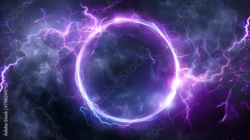 magical portal with plasma lightning round frame circle light effect isolated on black background