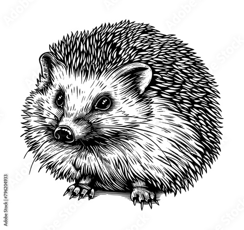 hedgehog engraving black and white outline