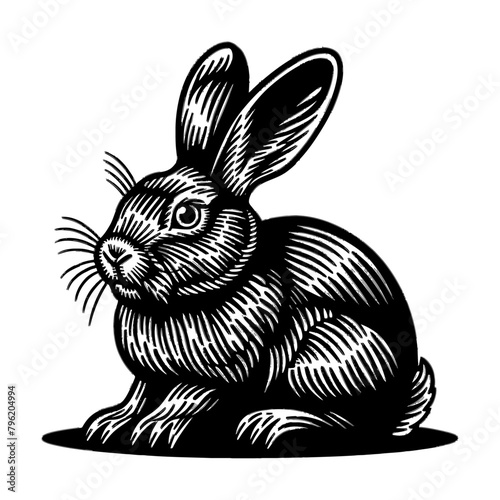 rabbit engraving black and white outline