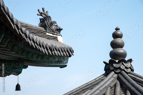 View of the eaves and roof in the traditional Korean building photo