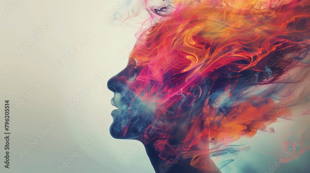 Mindstream: Abstract Visualization of Thoughts Coming Out Up of Head Mindstream: Abstract Visualization of Thoughts Coming Out Up of Head