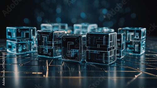 A visual metaphor for the security and transparency of blockchain technology, with a chain of interconnected blocks forming an impenetrable fortress around digital assets2. Generated AI.