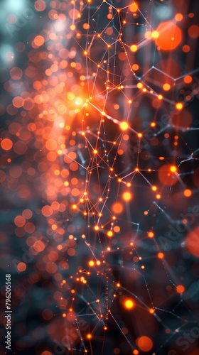 intricate network of connectivity in digital technology with red orange glow