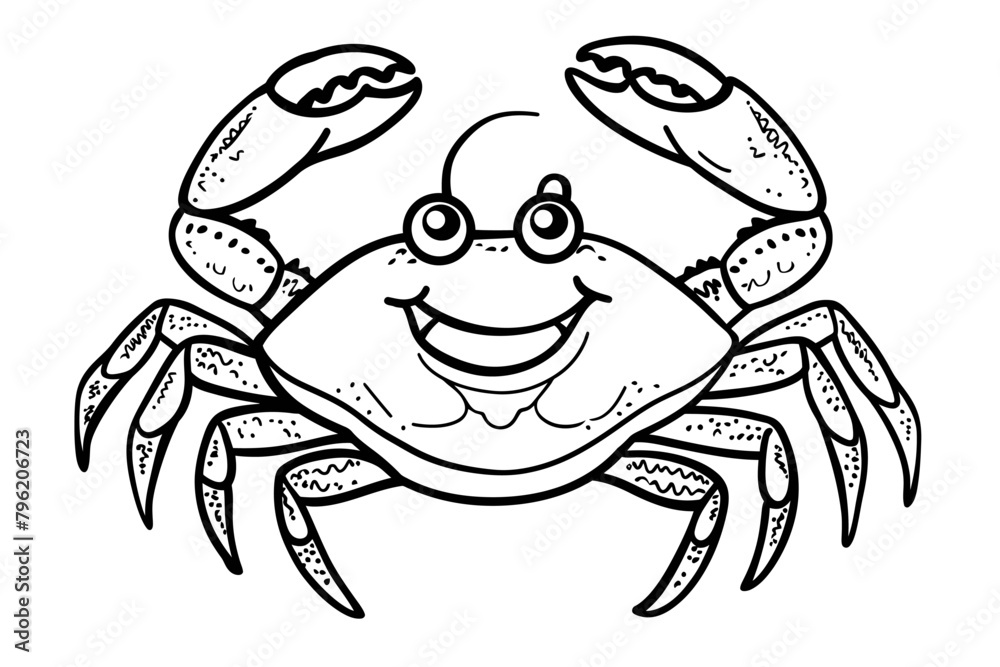Fototapeta premium basic cartoon clip art of a Crab, bold lines, no gray scale, simple coloring page for toddlers