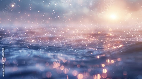 Defocused seashore with ling stars dancing on the rippling water creating a dreamy and ethereal ambiance. . photo