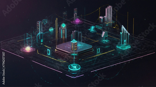 A conceptual illustration of a decentralized finance (DeFi) ecosystem, with interconnected platforms and protocols , automated trading, and decentralized exchanges. Generated AI.