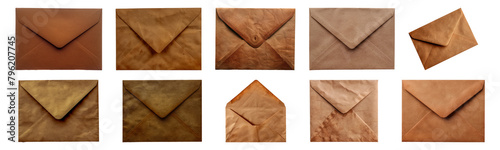 Assorted vintage brown paper envelopes cut out png on transparent background photo