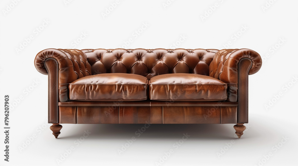 White Background Showcasing Brown Leather Sofa in Front View White Background Showcasing Brown Leather Sofa in Front View