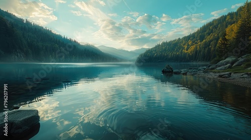 A panoramic view of a serene lake, representing the calm and peace that can come from managing autoimmune and autoinflammatory arthritis. photo
