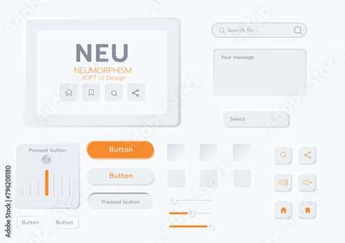 3D Neumorphic Soft UI Design. 3D Bottons.