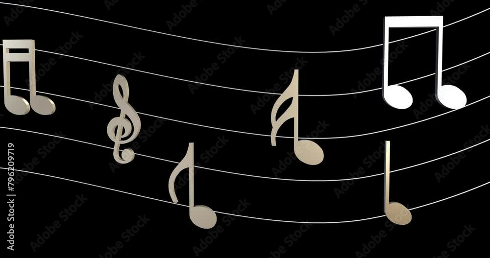 3D Musical Notes and Guiter String Animation in ALPHA Channel