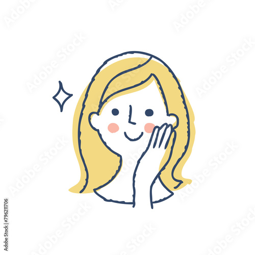 笑顔で頬に手を当てている女性