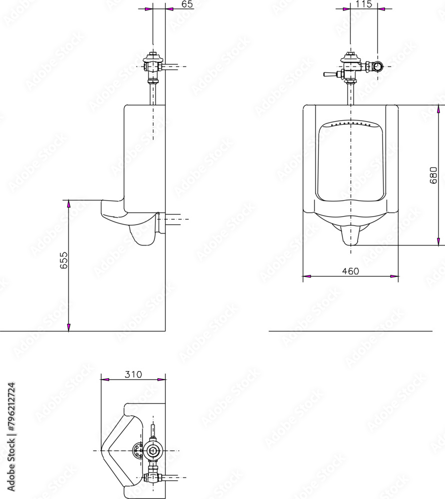 vector illustration design sketch drawing of monoblock urinal for urination with detailed size scale vector illustration design sketch drawing of monoblock urinal for urination with detailed size scale