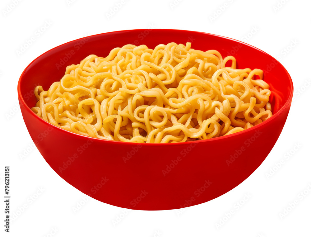 Instant noodles in red plate, transparent background Instant noodles in red plate, transparent background