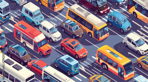 Seamless pattern with motor vehicles of various types
