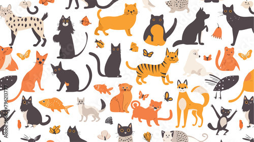 Seamless pattern with pets on white background. Backd